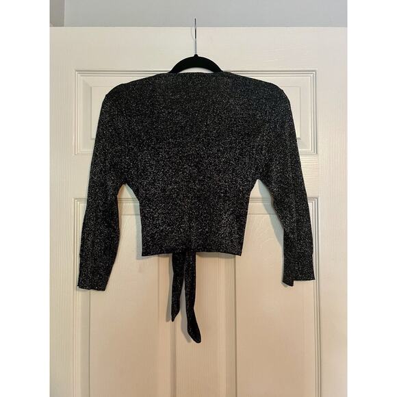 Expression Black And Silver Glitter Metallic Open Front Short Cardigan Size 12 - Picture 3 of 6